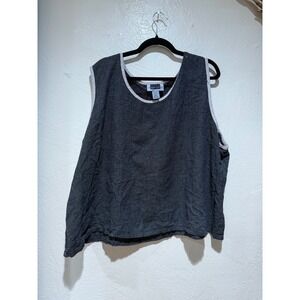 Maggie Barnes Womens 32W‎ Linen Blend Black White Checkered Scoop Neck Tank Top